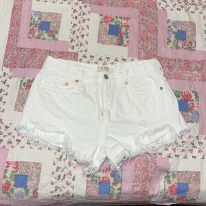 Free People Distressed White Denim Shorts
